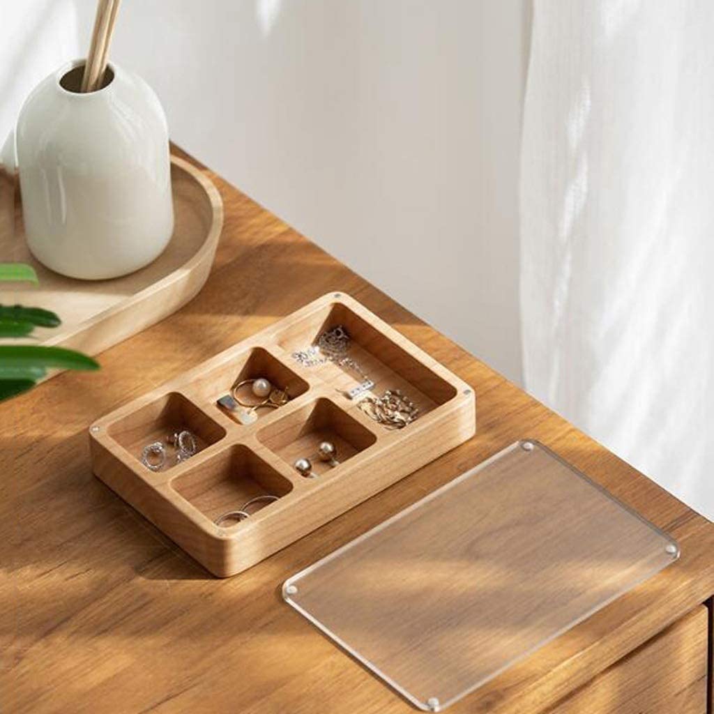 Nowoczesna Pokrywka Z Litego Drewna Magnetyczny Projekt Schowek Na Biżuterię Kolczyk Pierścionki Naszyjniki Bransoletki Organizator Case Prezent Dla Kobiet Ozdoba(Without storage compartment)