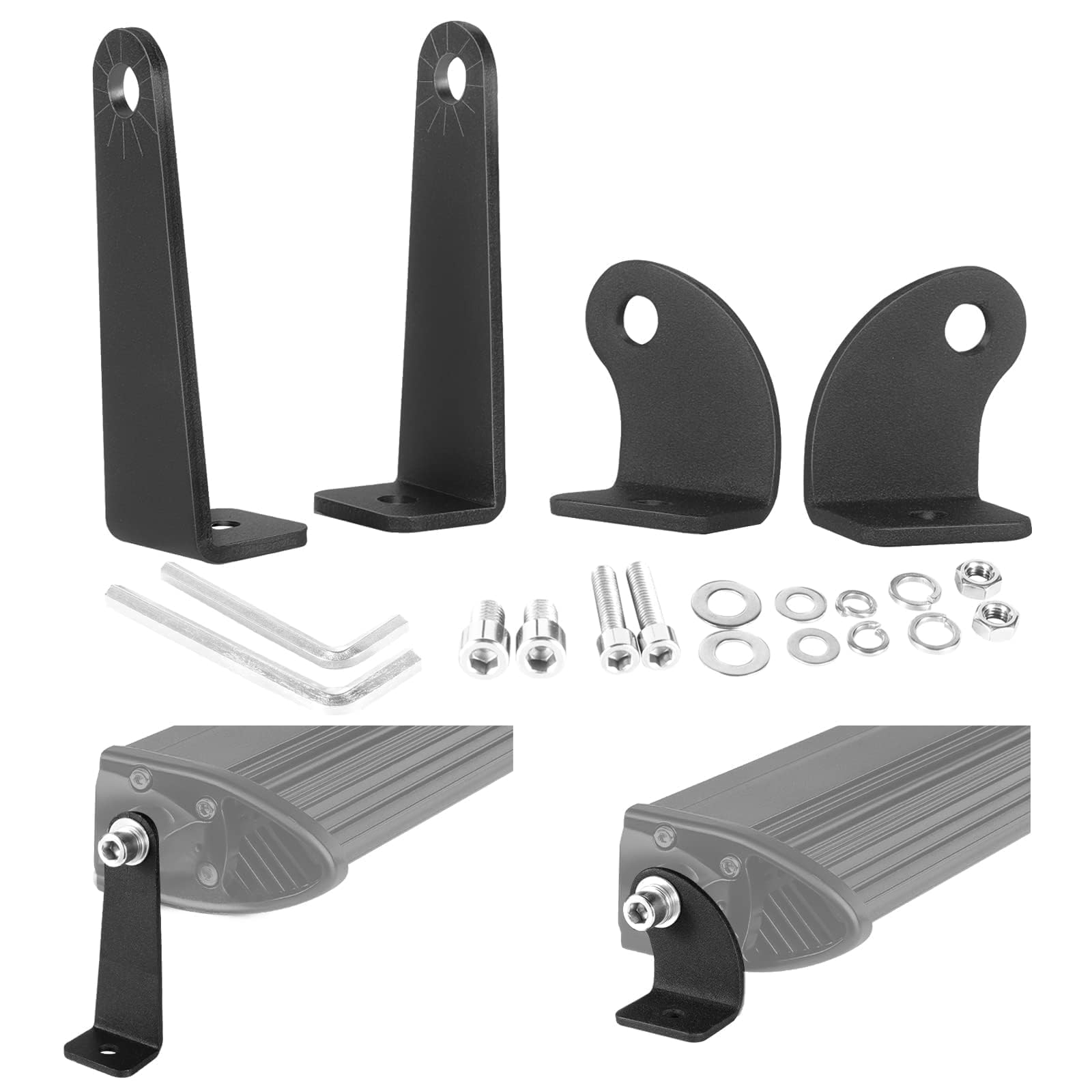 2 Pack Light Bar Brackets, SWATOW INDUSTRIES Single Row LED Light Mounts Universal Straight or Curved Light Mounting Brackets Side-Mounted Bracket for Truck Pickup ATV UTV