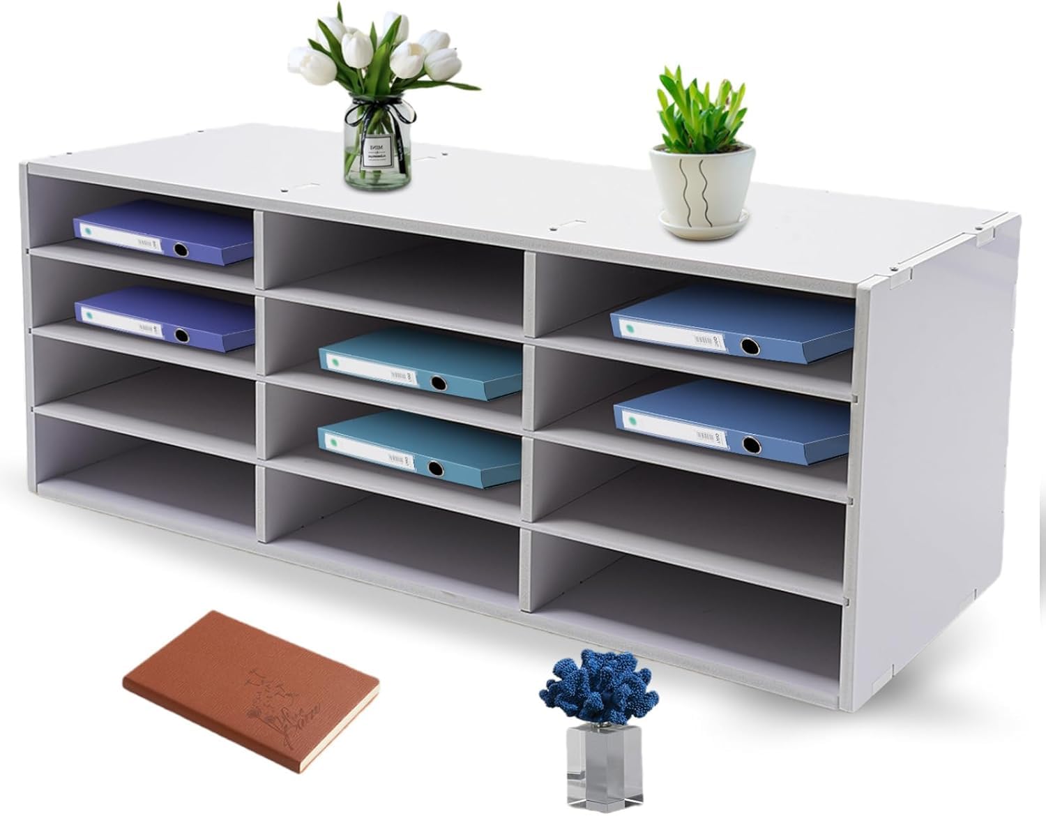 Organizer da scrivania, 12 scomparti, portadocumenti, 4 ripiani, organizer per letteratura, per ufficio, studio, scuola, ufficio
