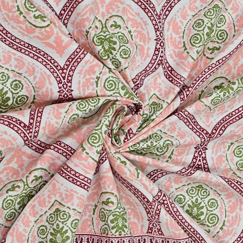 Image of 100% Cotton Single Bedsheet with 1 Pillow Cover | 240 TC Pure Cotton Flat Bed Sheet | Traditional Jaipuri Printed Bedding Set | Soft & Breathable | 60 x 90 Inch (Rangmahal Single 15)