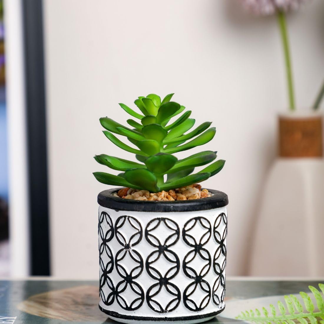 SATYAM KRAFT Ceramic 1 Pc Aesthetic Pigmyweeds Succulent Small Mini Flower, Faux Flower With Pot Add Charm To Your Home Decor, Gifting,Office,Room Decor, Festival Decor, Multicolour