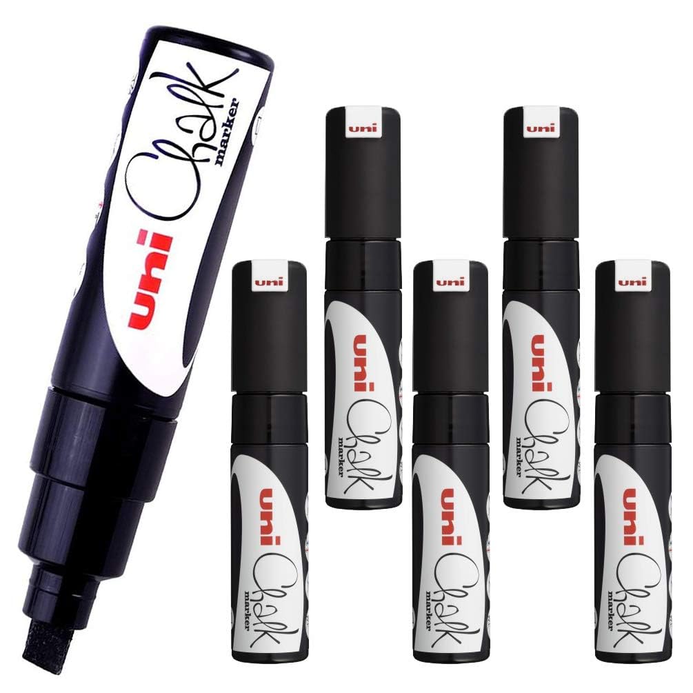 uni-ball Wet Erase Liquid Chalk Marker Pens | 6 Pack | Black | For Glass (Windows & Mirrors), Whiteboards, Signs And Non-Porous Blackboards | 8mm Chisel Tip