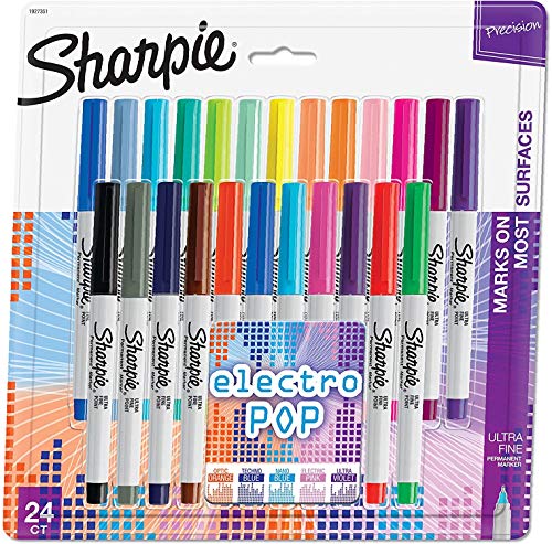 Sharpie Electro Pop Permanent Markers, Ultra Fine Point Markers, Assorted Colors, 24 Count - 1