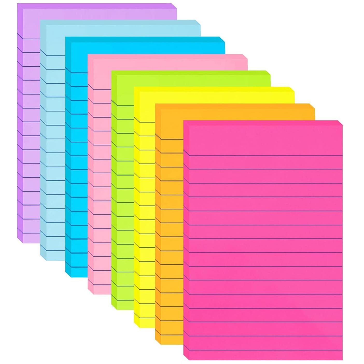 (8 Pads) Lined Sticky Notes 4x6 in Post, 8 Colors Self Sticky Notes Pad Its, Bright Post Stickies Colorful Big Rectangular Sticky Notes Ruled Stickies for Office, Home, School, Meeting, 45 Sheets/pad