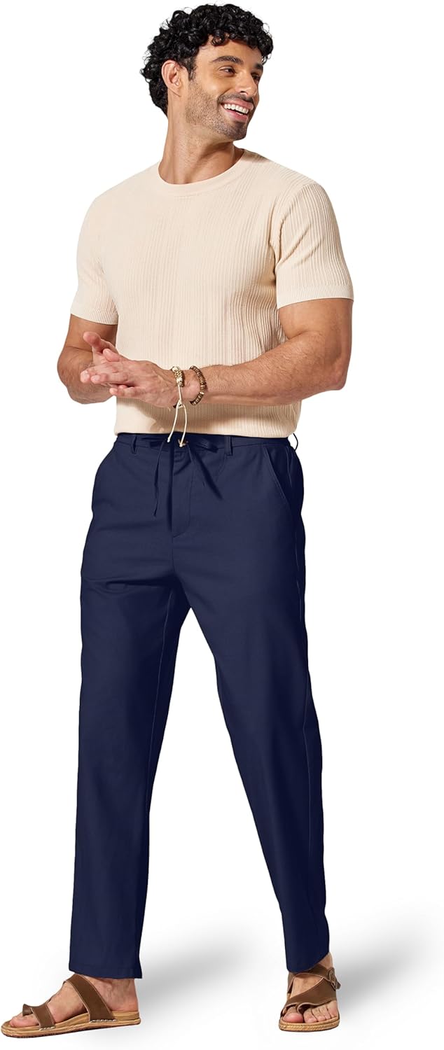 COOFANDY Men's Cotton Linen Pants Casual Drawstring Dress Pants Beach Summer Lightweight Trousers - Image 4
