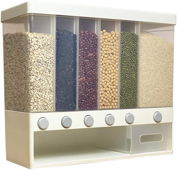 Cereal Dispenser, Wall Mounted Dry Food Dispenser, Adjustable Compartments, Easy Press, Transparent Grain Container, for Restaurant, Home, Kitchen Gift