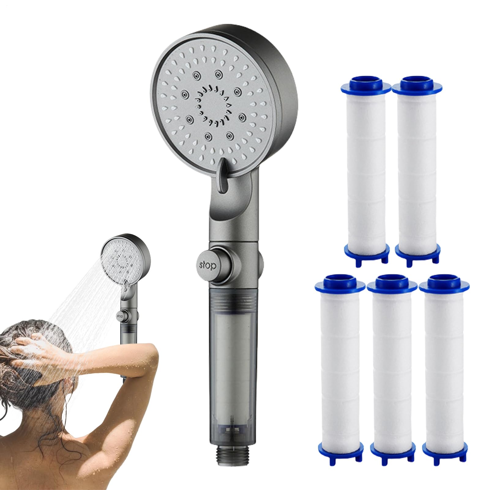 Soffione doccia filtrato | Soffione doccia filtrato a 5 modalità con palmare | Rubinetto spruzzatore regolabile per bagno, camper, casa, palestra, appartamento all'aperto dormitorio