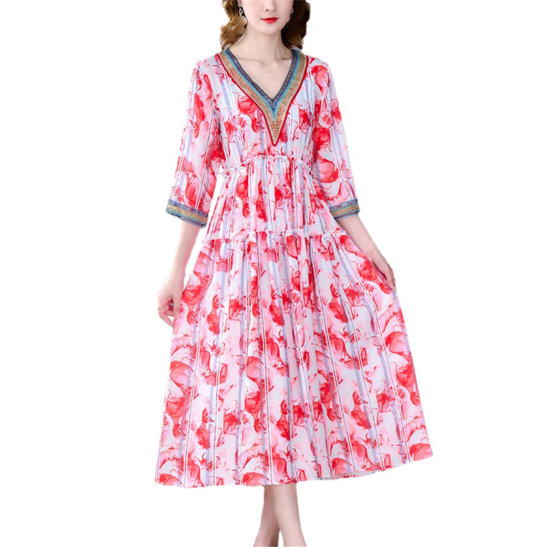 Robe midi décontractée manches courtes col en V pour un confort quotidien - 8