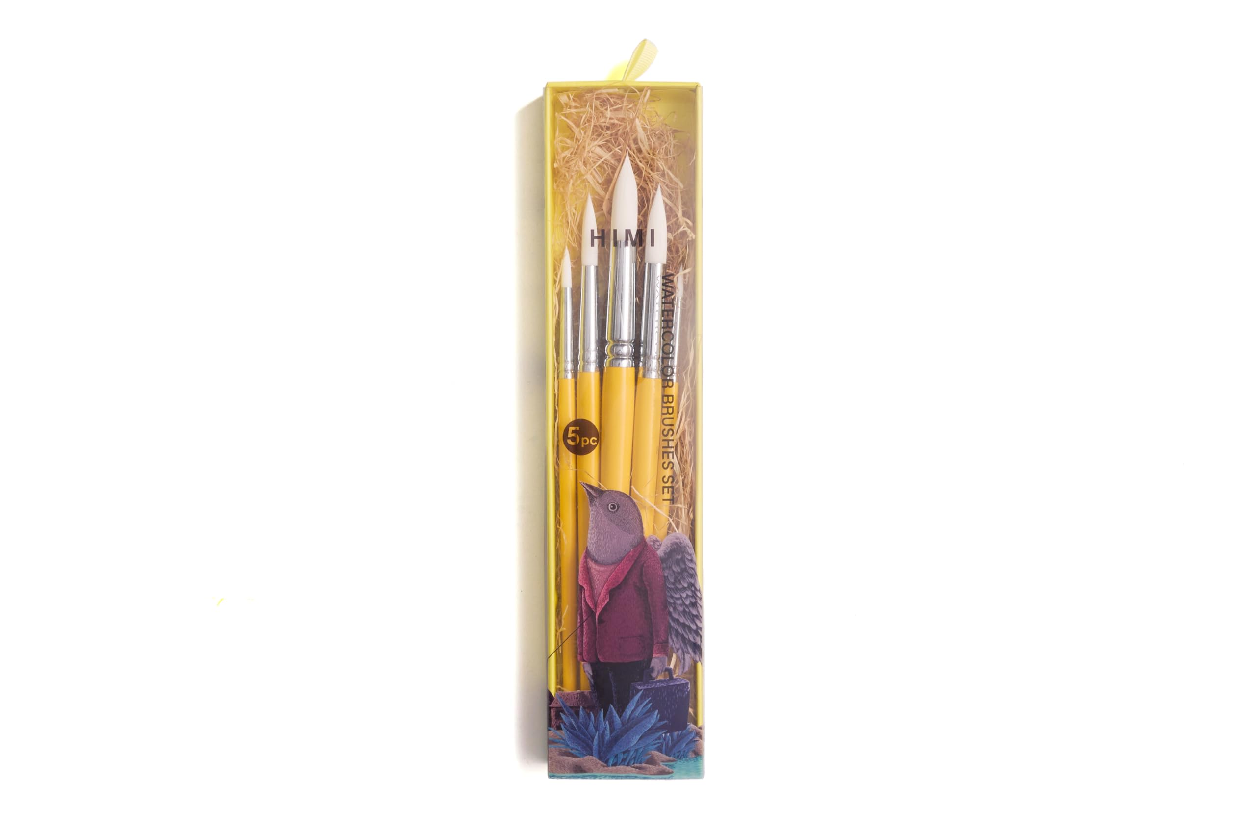 HIMI Brush Set of 5, Includes 5 Round Brushes, Yellow Edition, Beginner Paint Art Brushes Set, Acrylic, Gouache Painting, Soft Blends, Bold Strokes, Fine Details