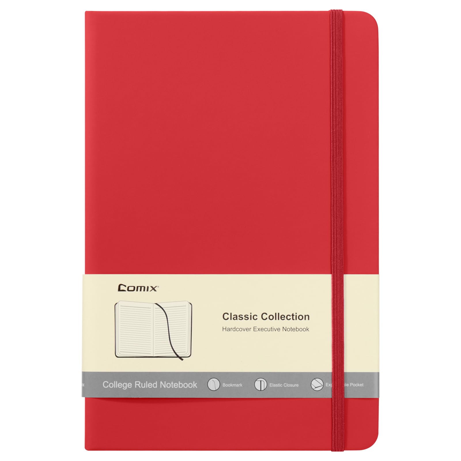 Comix Lined Journal Notebook for Women Men, Journaling Notebooks for Office School Home, 240 Pages, 5.5" x 8.3", College Ruled, A5, Hardcover, Red