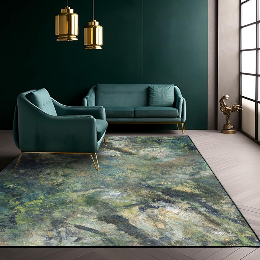 Carpet Runner for Hallway Non Slip Anti Fatigue Carpet Runner Rug for Hallway Entryway Kitchen Laundry Room Modern Geometric Green 110 x 150 cm