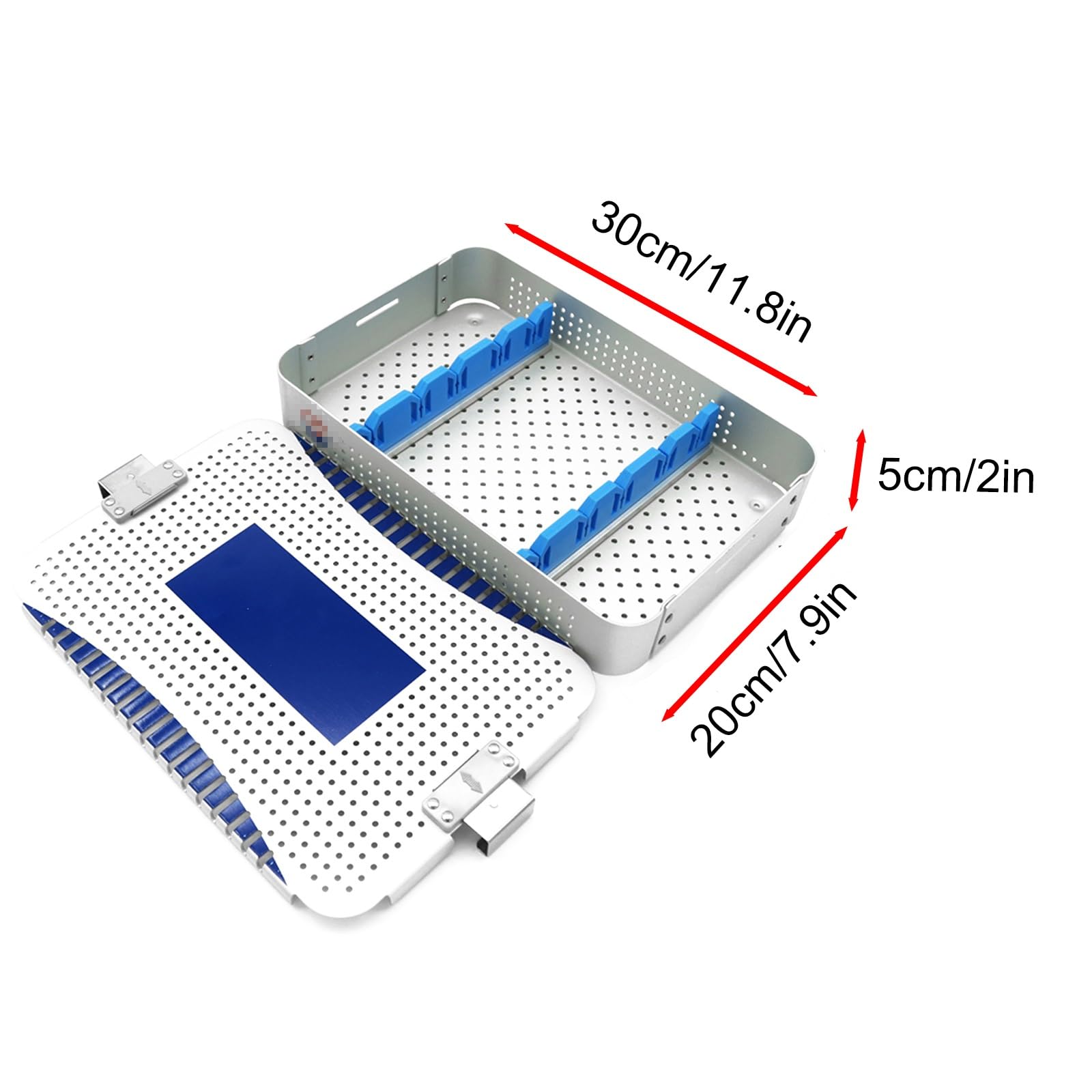 Caja de Esterilización de Aluminio con divisores de Silicona y Tapa Cerradura Segura | Caja de esterilización para gabinetes de Almacenamiento hospitalario(11.8in*7.9in*2in)