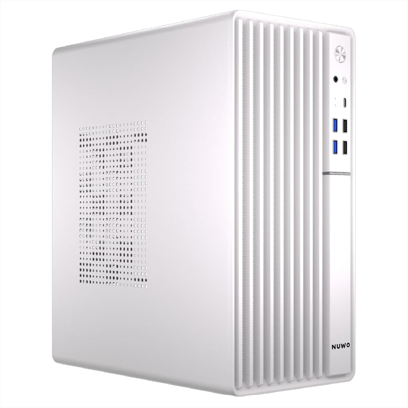 Nuwo Quartz QH300 | Boîtier PC Compact Micro-ATX sans Bloc d'alimentation | Compatible avec MicroATX et Mini-ITX | Refroidissement réseau Frontal | USB 3.0 et Type-C, Blanc
