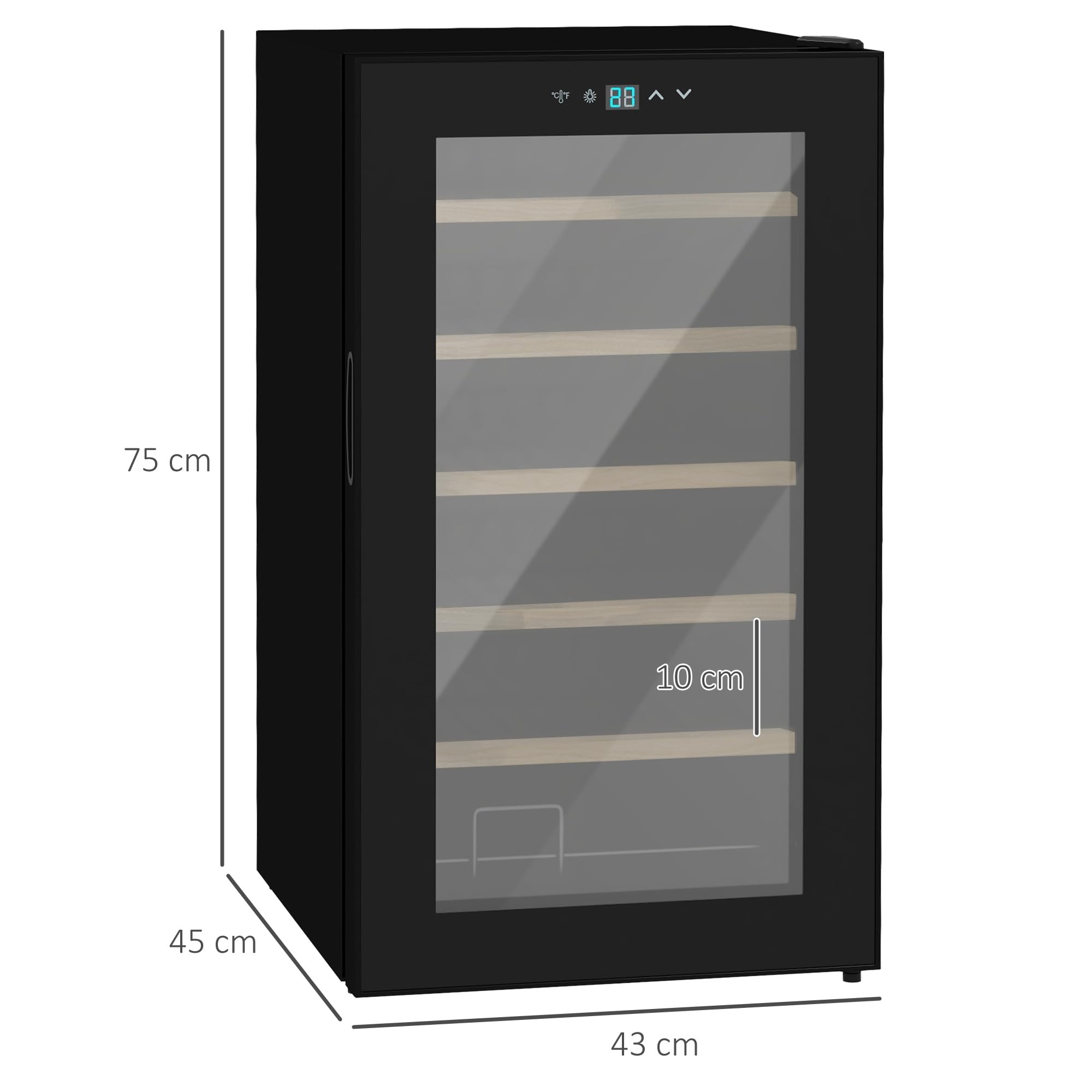 HOMCOM Cave à vin 24 bouteilles 65L, réfrigérateur à vin silencieux température réglable 5-20° LED noir