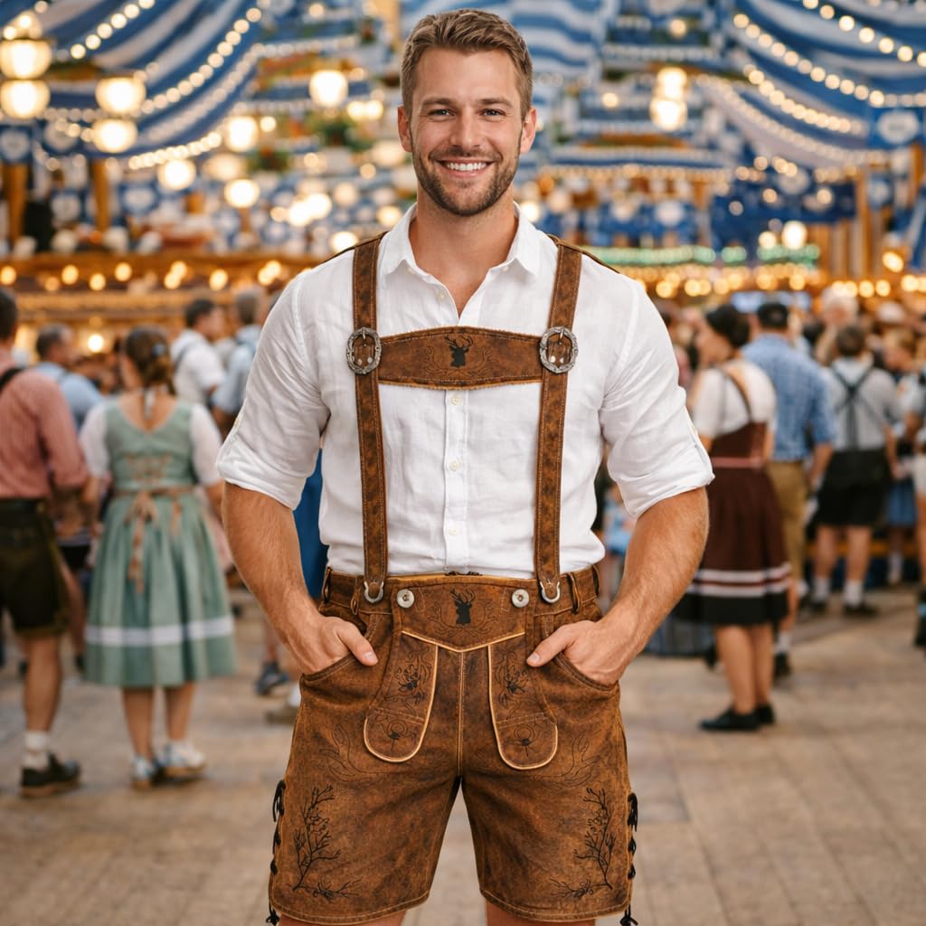 PAULGOS Herren Trachten Lederhose HK3-ANTIK+ Träger, Echtes Leder, Gr. 44-60