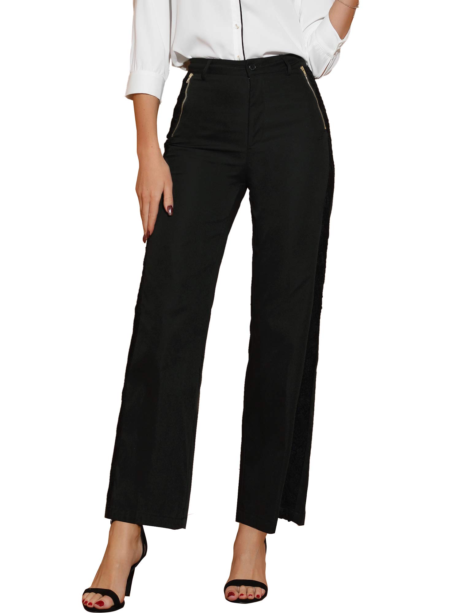 Allegra K Women's Wide Straight Leg Long Pants High Waist Work Trousers