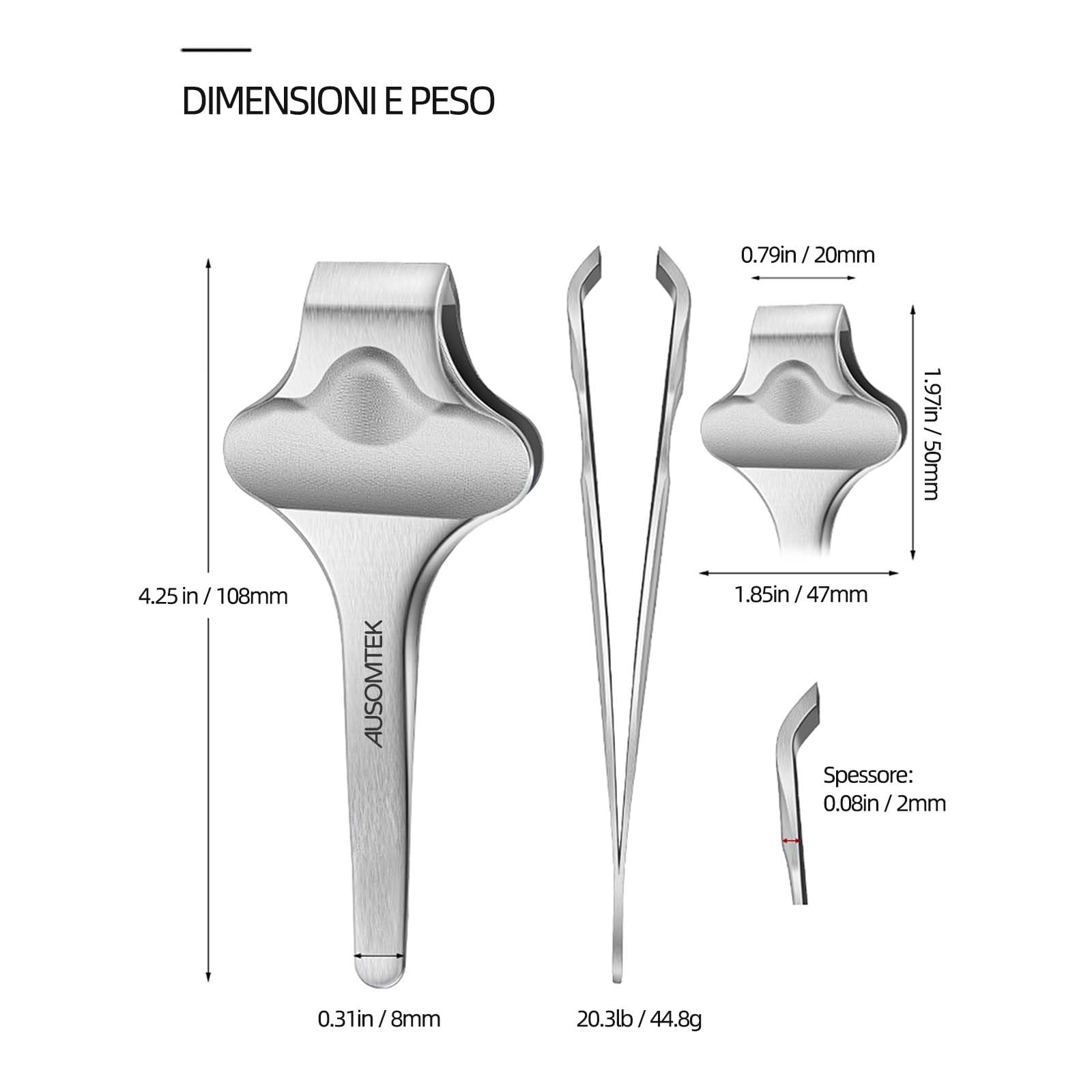 AUSOMTEK Pinzette per barba a farfalla, pinzette per la rimozione dei capelli, pinzette per la rimozione dei peli fini, strumento per sopracciglia, in acciaio inossidabile, punte larghe 20 mm, slot
