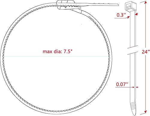 Miniatura 3 de Paquete de 50 bridas de cable resistentes de 24 pulgadas, resistentes a los rayos UV para exteriores con resistencia a la tracción de 200 libras,