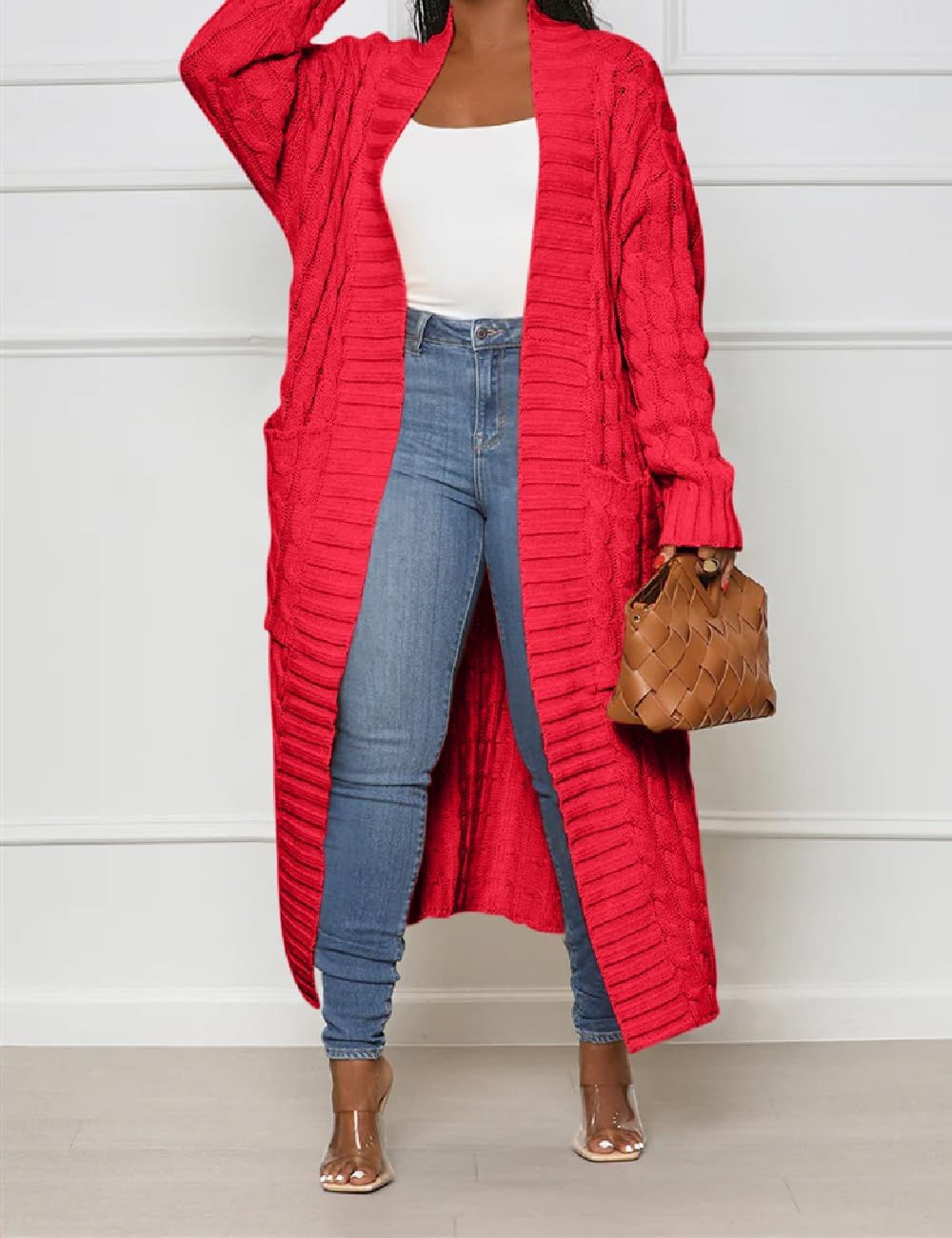 A ADILACA Women's Thin Type Stylish Cable Knit Cardigan with 2-Pockets, Women's Extra Long Ankle Length Sweater - Image 2