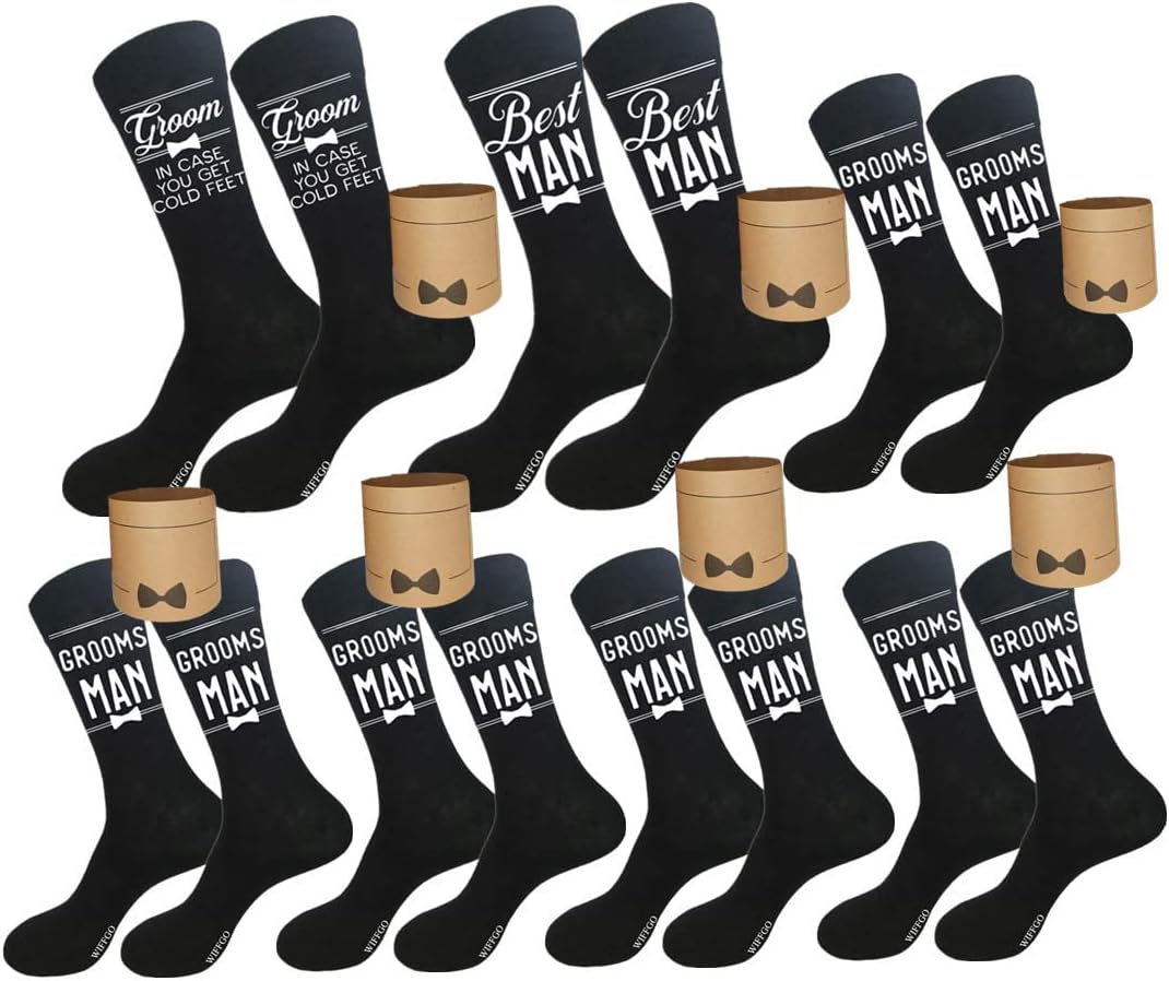 WIFFGO Groomsman Gifts For Men Wedding Gifts Novelty Socks Funny Proposal Gifts Groom Bestman 100% Cotton Crew Socks
