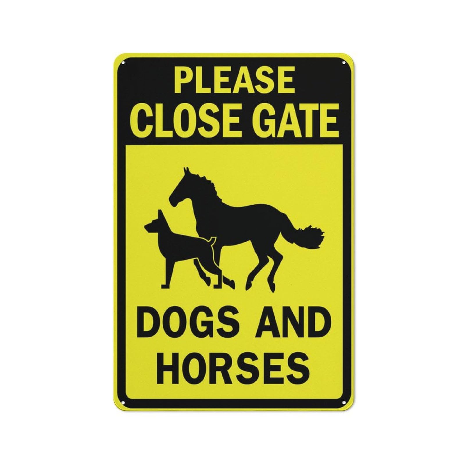 peiyeety Please Close Gate Dogs And Horses Bright Yellow Sign 12X8 Inch Tin Sign Great For Garden And Yard Wall Decor