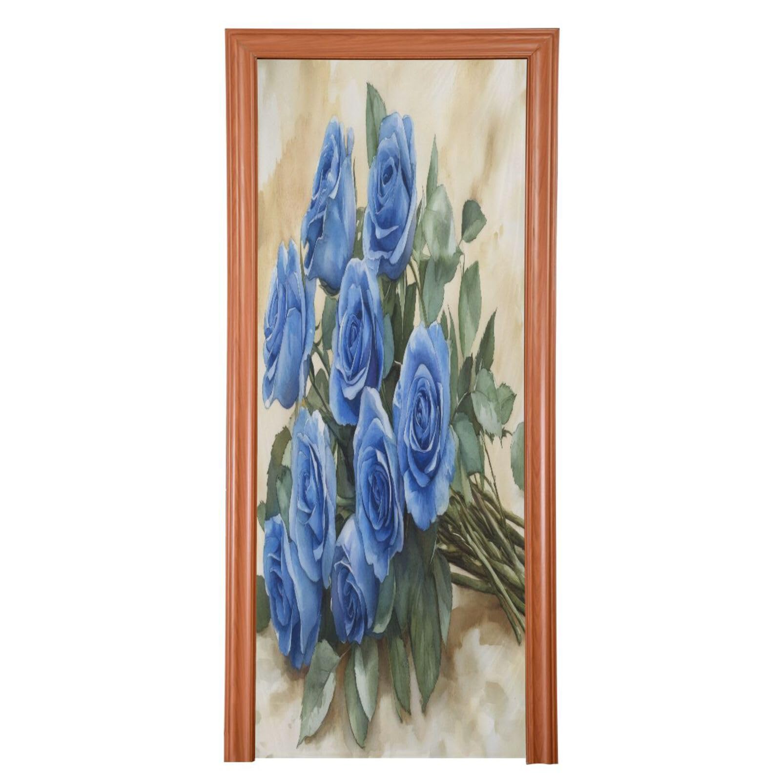 FLildon Valentine Blue Roses Door Cover Decoration, Party Accessory Porch Decor for Festive Ornament Room Door Covers 35 x 79 Inch