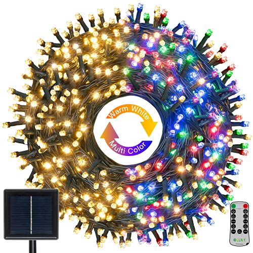 Solar String Lights Outdoor Waterproof, Ollny 300 LED 98FT Christmas Fairy Lights with 11 Lighting Modes, Warm White & Colors Changing Solar Powered Twinkle Lights for Holiday Patio Garden Party Decor