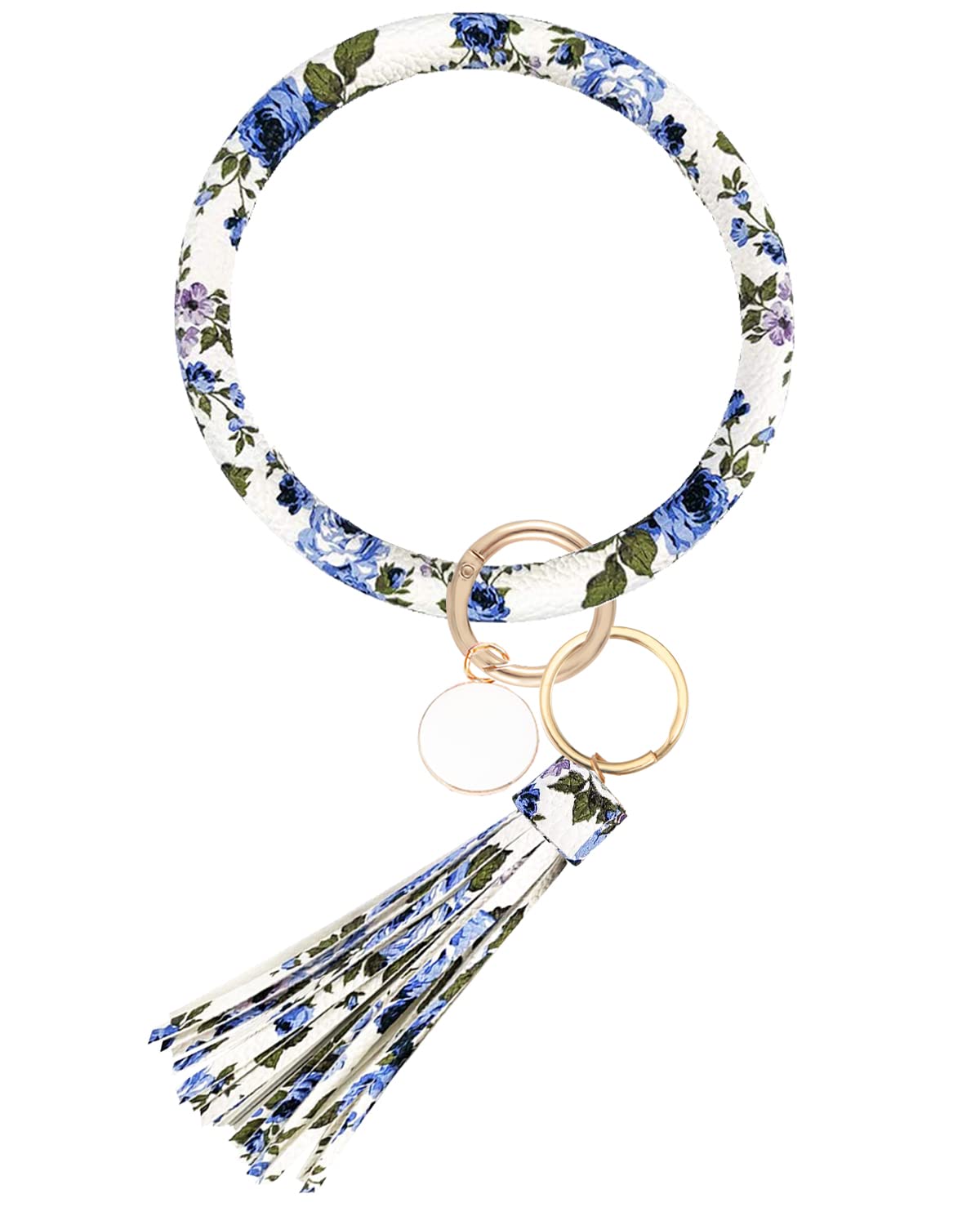 Weixiltc Large Keychain Bracelet with Tassel, Circle Leather Wristlet Key Ring for Women, Bangle Key Chains Holder for Girls