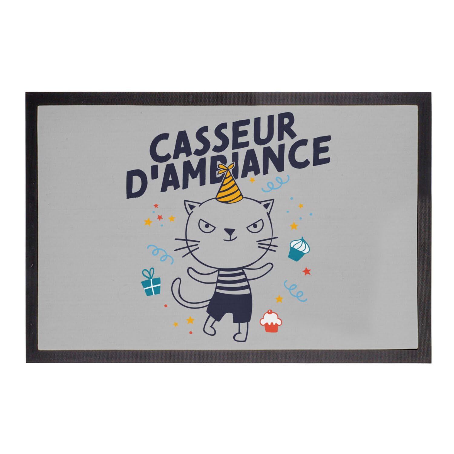Paillasson gris chat casseur d'ambiance 75x50cm tapis d'entrée
