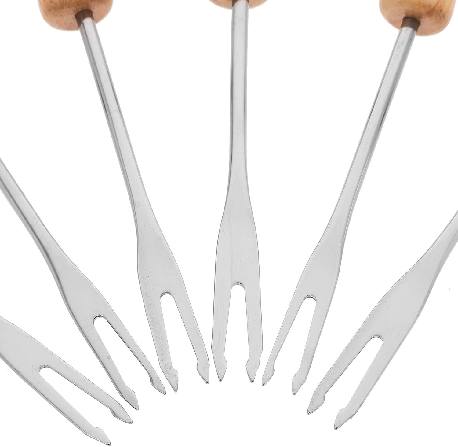 6pcs Wood Handle Stainless Fruit Forks for Chocolate Fondue Dessert