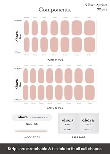 Miniatura 4 de ohora - Tiras de uñas de gel semicuradas (N Bare Apricot), funcionan con cualquier lámpara para uñas, larga duracion, con 2 almohadillas de