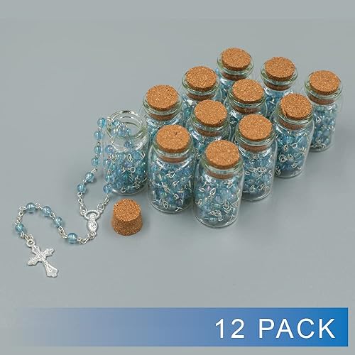 Miniatura 3 de Rosario de la Santa Comunión en tarro de botella de vidrio Recuerdos de Bautizo Quinceañera Perla Azul Claro Bautizo Recuerdos para Primera Comunión