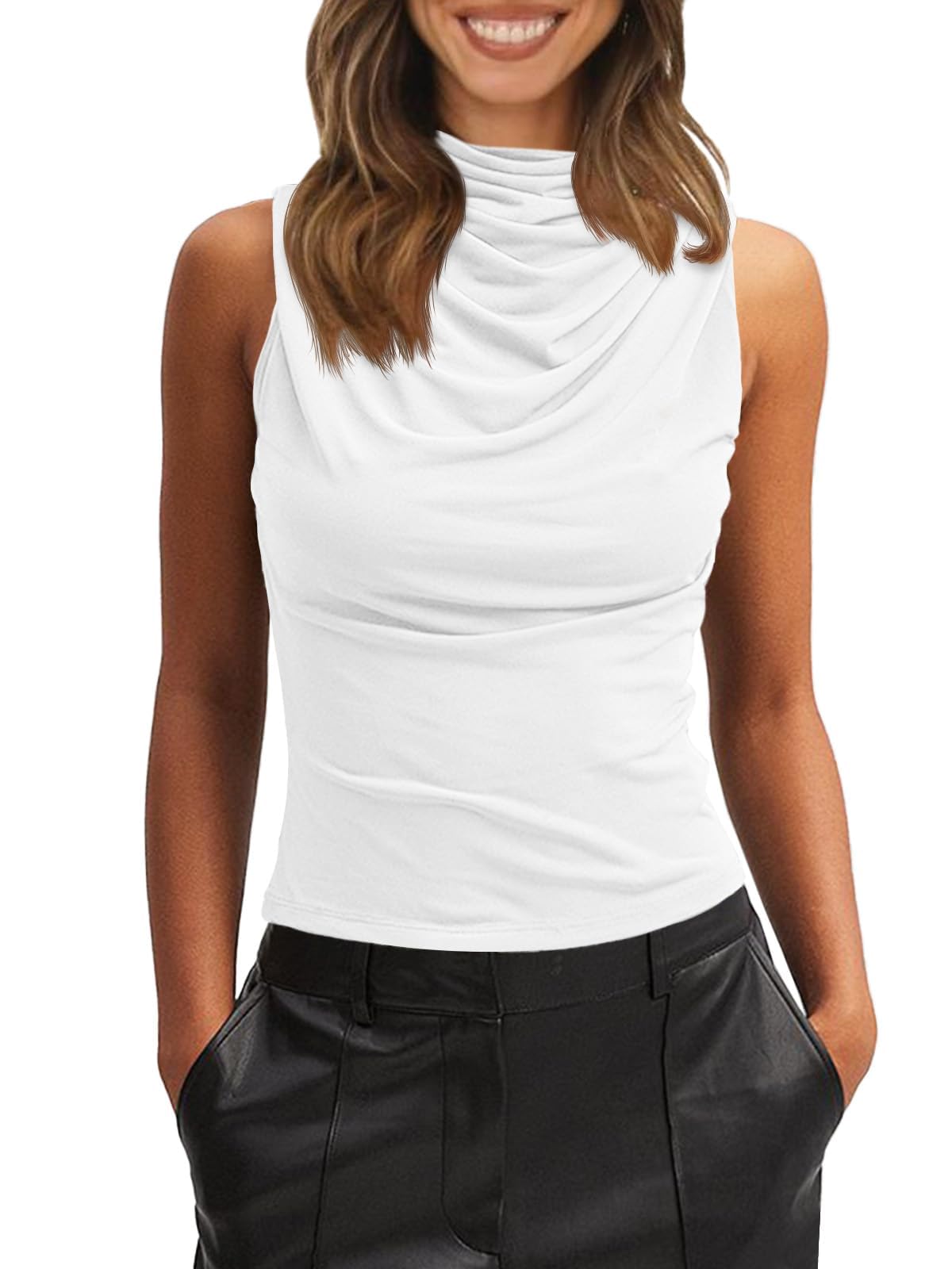 Imily Bela Damen Tank Top Ruched Stehkragen Tops Sexy Ärmellos T-Shirts Sommer Wasserfall Camisole Oberteil