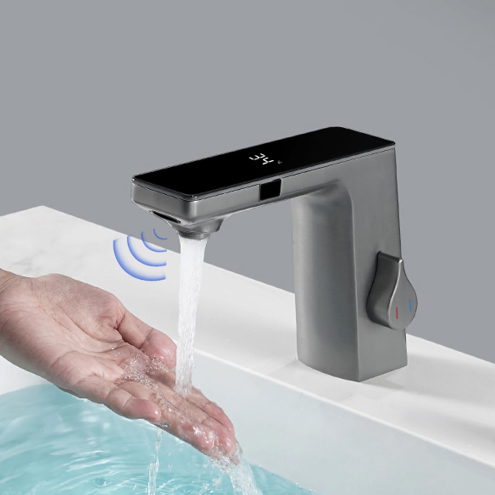 Genérico Grifos de Lavabo Sin Contacto para Baño Mezcladores de Lavabo con Sensor Inteligente Y Pantalla Digital 1 Orificio Cromados