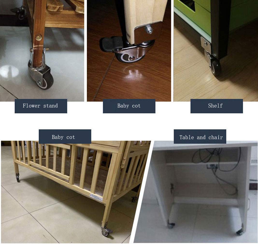 Support en U Chromé Roulettes Pivotantes,50mm Roulettes de Meubles en Caoutchouc,Pivotantes 360° Roues,Muet,Convient pour Lit Bébé,Charge 90KG,avec des Vis,4 Pièces (20mm,4 frein)