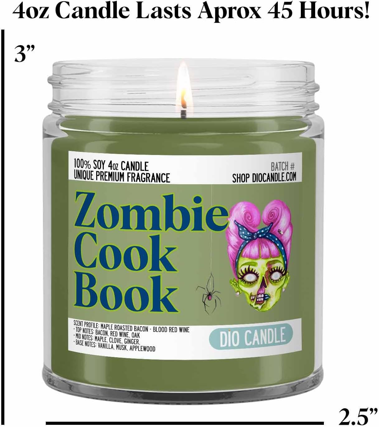 Zombie Scented Candle - Smells Like Maple Roasted Bacon - Blood Red Wine - 100% Naturally Vegan Soy and Premium Fragrance | Great Gift | Handmade in Denver, Colorado (4oz Glass Jar)