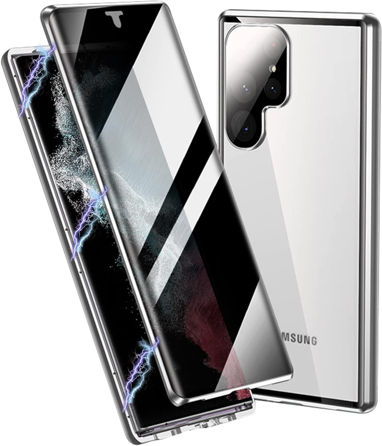 Privacy Magnetic Case for Samsung Galaxy S22 Ultra, Anti Peeping Double Sided Tempered Glass Phone Case [Super Magnetic Adsorption], Full Protective Wireless Charger Case for Galaxy S22 Ultra 5G 6.8''