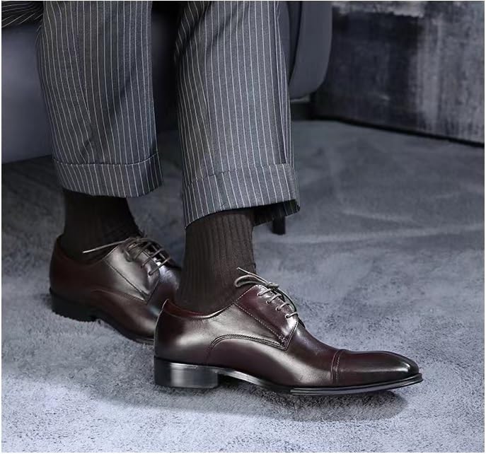 HOOENG Dress Oxford Shoes for Men Lace Up Square Burnished Toe PU Leather Cap Toe Derby Shoes Rubber Sole Slip Resistant Block Heel Prom(Color:Brown,Size:10.5)2
