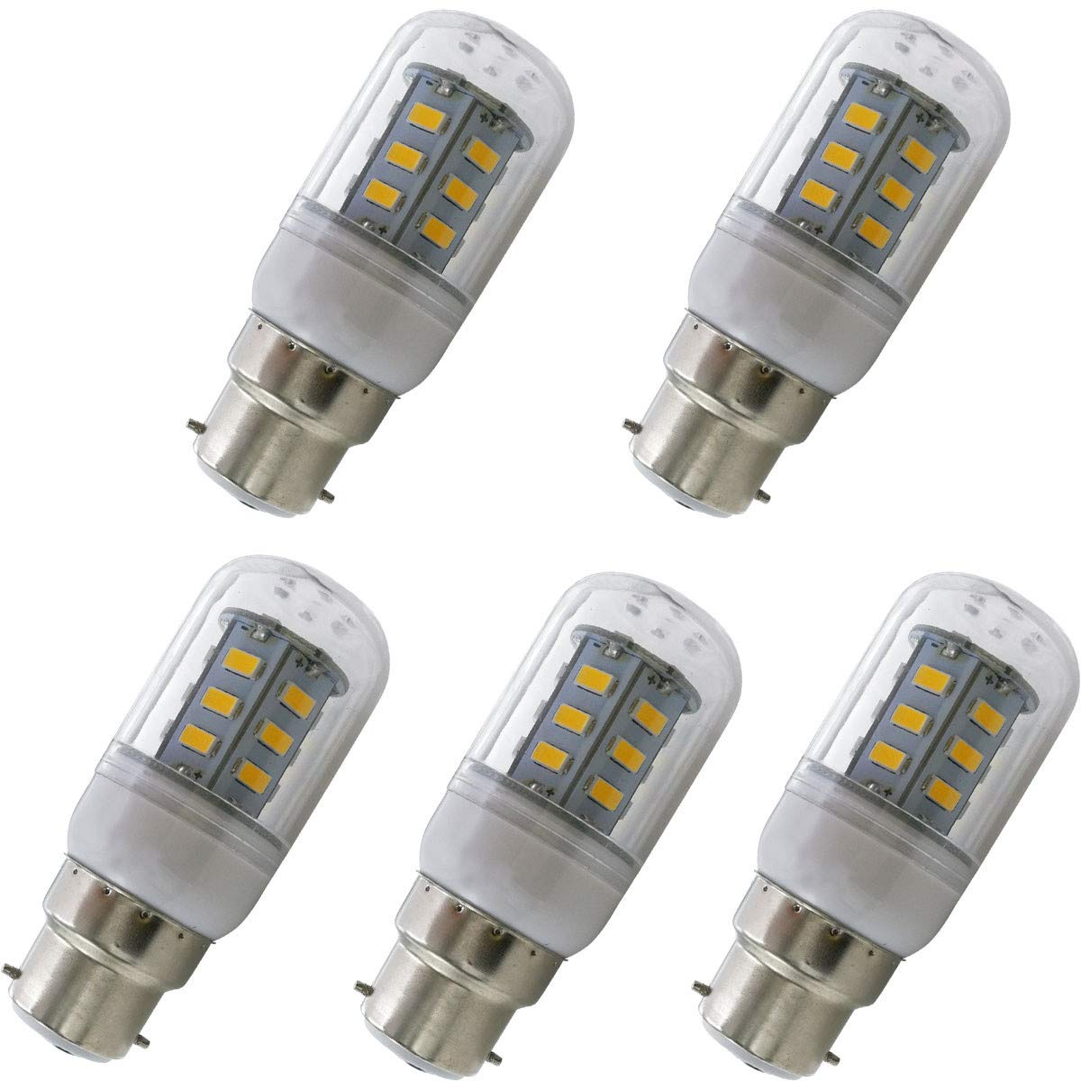 Aoxdi LED B22d Bayonet Cap Light Bulb 4W, Warm White, 24 SMD 5730 LED Corn Lamp, AC220-240V, 5-Pack (Warm White) — image 1