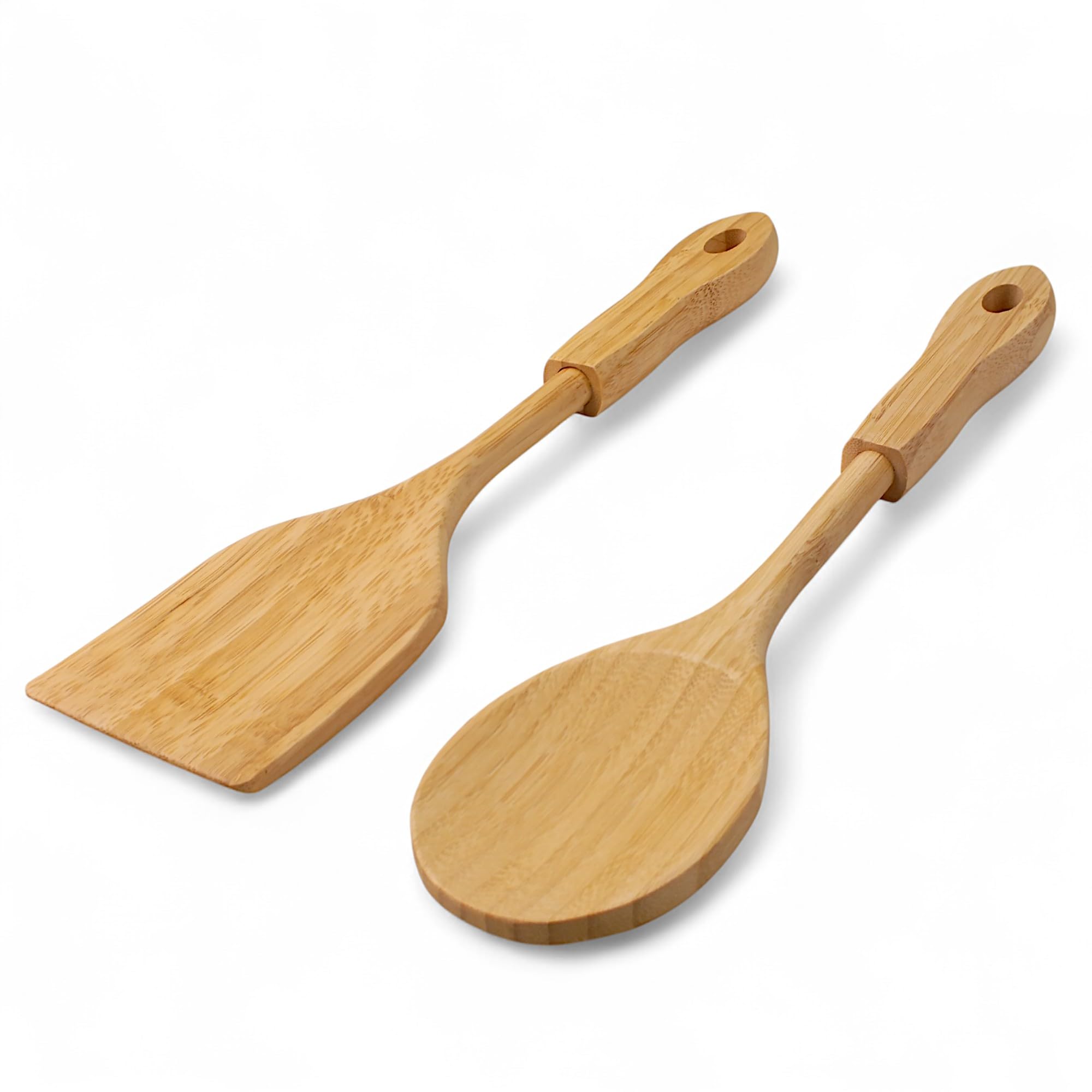 Deconox Bambu 2'li Servis Seti, Tavalarınız ve Kızarmanız İçin Spatula, Servisleriniz İçin Büyük Kaşık | 2 Adet Lüks Bambu Set