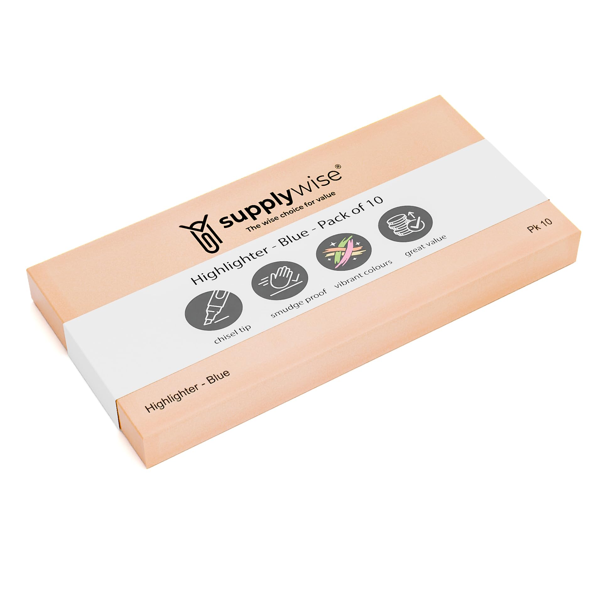 Supplywise Blue Highlighters 10 Pack, Compact Stationery Highlighters Pens, Great for Office, School & Home, Set of Highlighter Pens ideal for emphasising key information with clarity