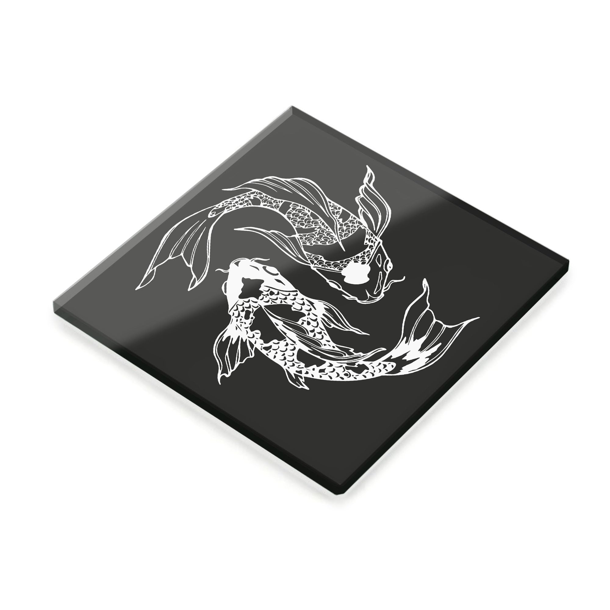 Koi Fish Glass Coaster Japanese Inspired Drink Coaster Tempered Glass Home Decor Gift (Plain Packaging)