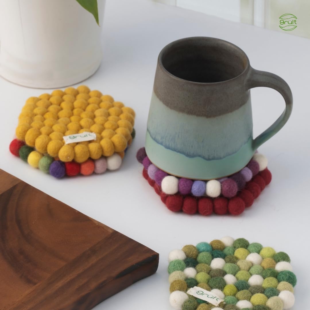 Set Di 4 Sottobicchieri In Feltro Fatti A Mano Fairtrade - Colori Assortiti, Artigianato Nepalese - 3