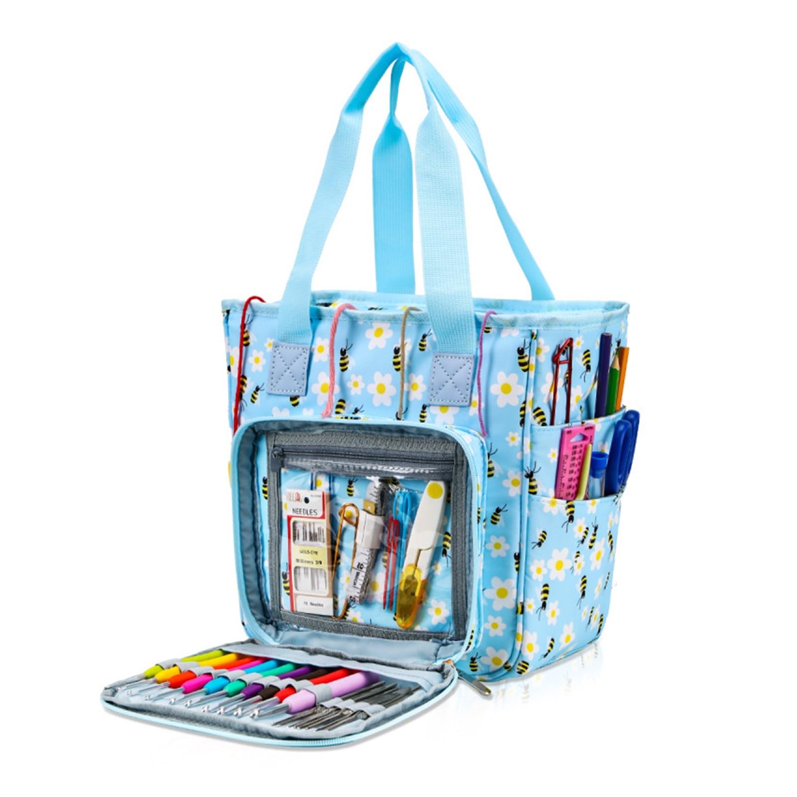 Bolsa de tejer, bolsa for guardar hilo, ganchos crochet y accesorios costura, kit bricolaje for herramientas para Agujas, Hilo(Bag-S)