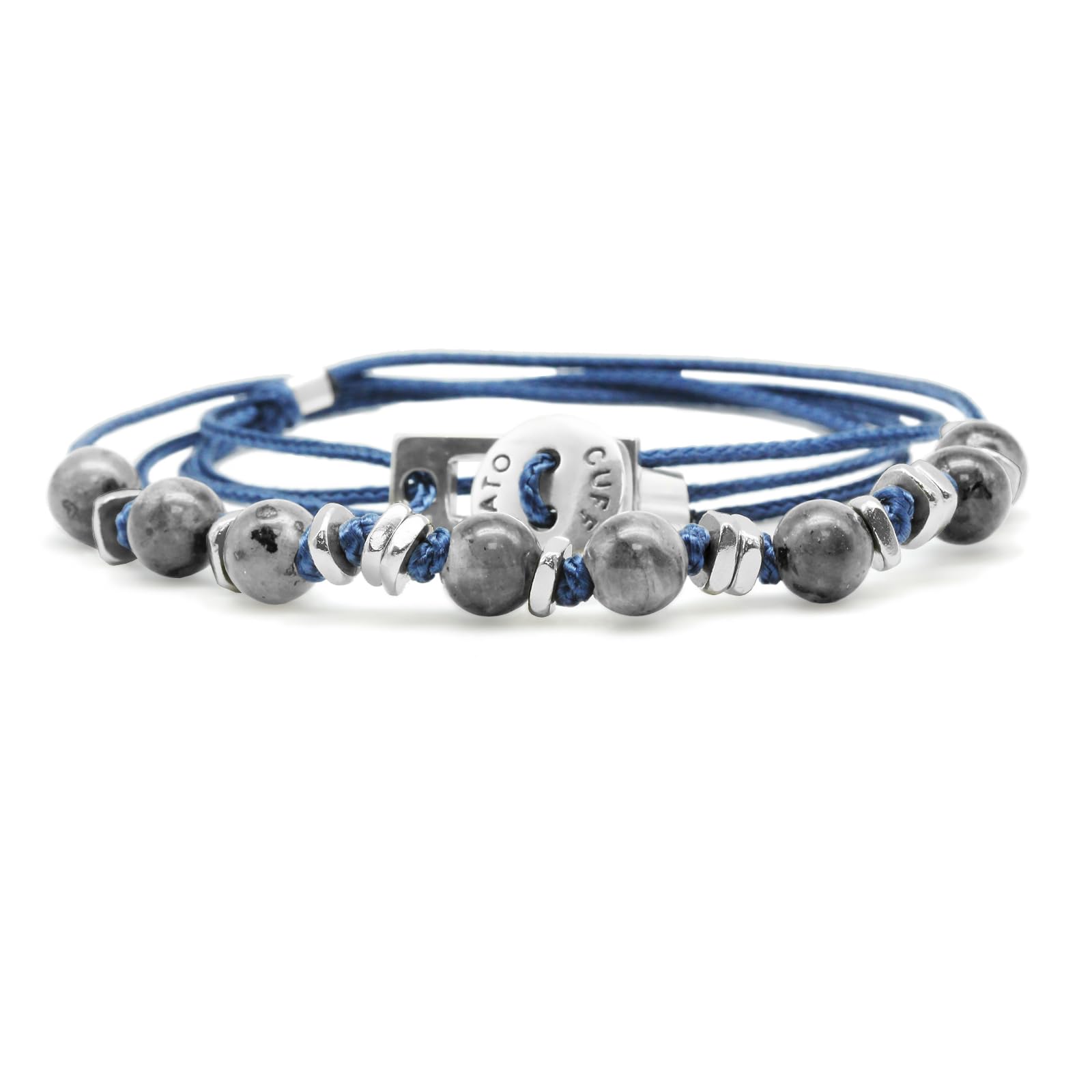 Nato Cuff - Bransoletka Wrap 3 Toggle ze srebra próby 925 - kamienie naturalne - paracord, biżuteria dla mężczyzn lub kobiet, ręcznie robiona we Francji