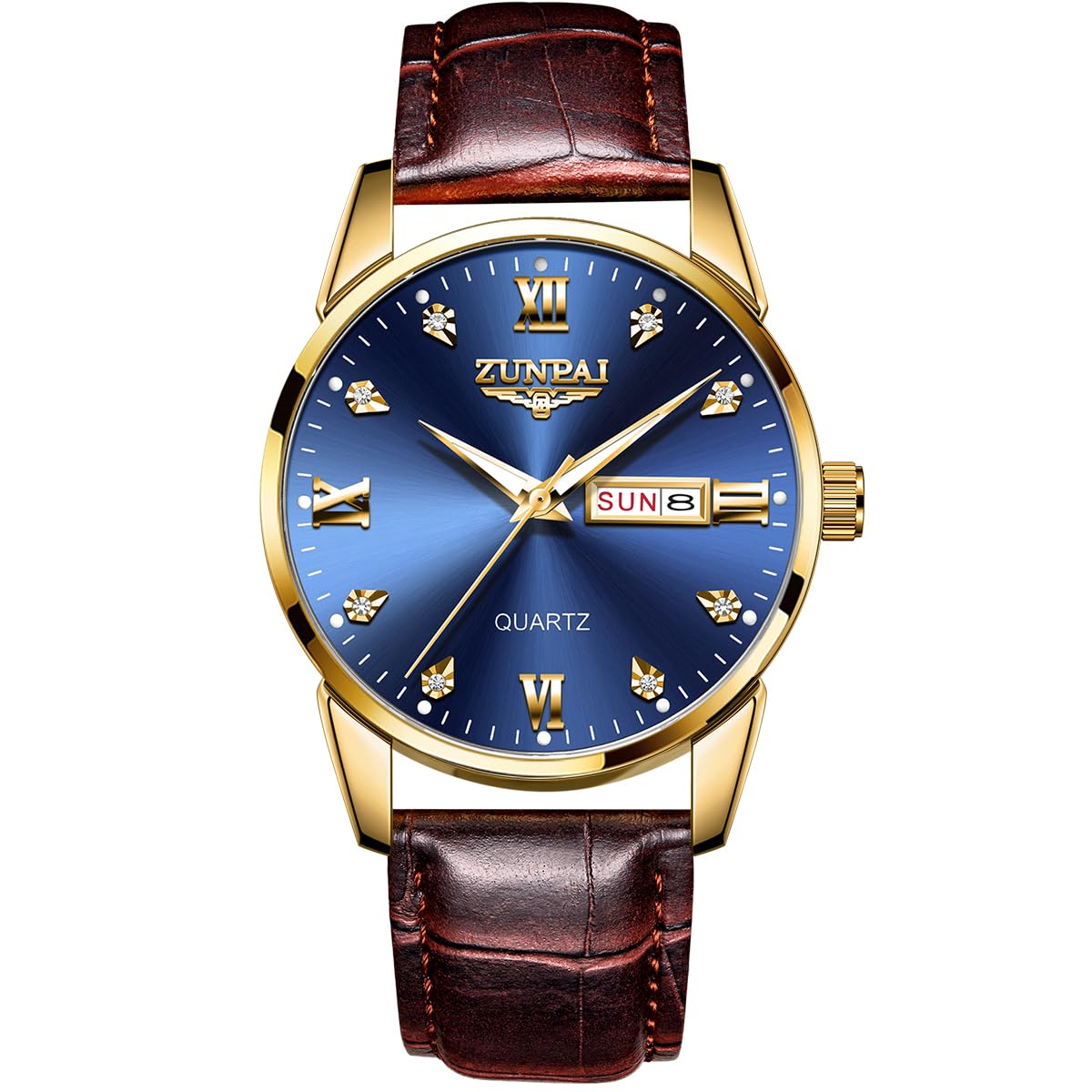ZUNPAI Watches for Men Business Wristwatch Male Classic Watch Leather Strap Analog Waterproof with Luminous Date Day Cal