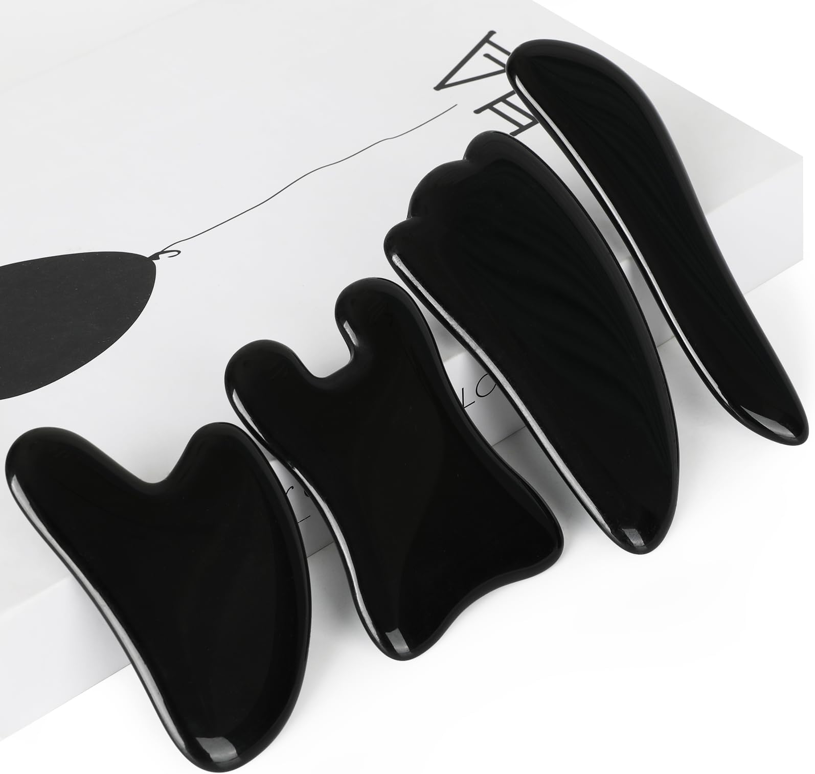 airogym Guasha Massage Tool, Natural Gua Sha Board, 4PCS Guasha Stone Scraping Massage Sets for SPA, Acupuncture, Physical Therapy, Muscle Knots, Facial Caring Point Treatment (Black)