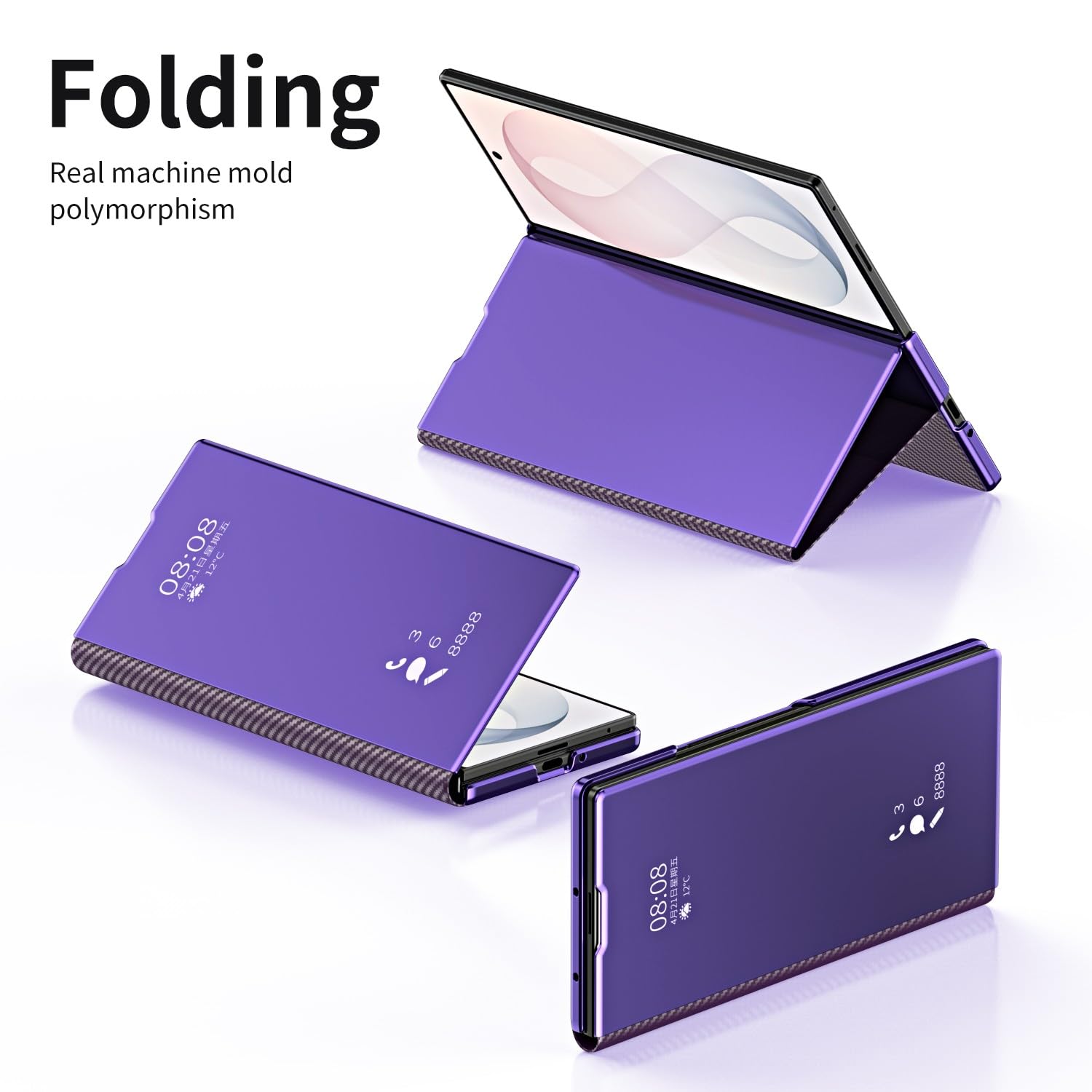 Generic Funda compatible con Samsung Galaxy Z Fold 6 (color: dorado) de fibra de carbono magnética con espejo trasero duro Smart View Flip Stand Case