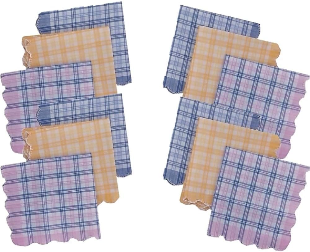 KhillayoxCotton Women's Checks Handkerchief Set of 12 Pcs