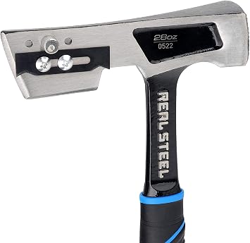 Real Steel 28 Oz Steel Roofing Hammer Shinglers Hatchet Hammer with Rubber Handle (0522), Silver and Black